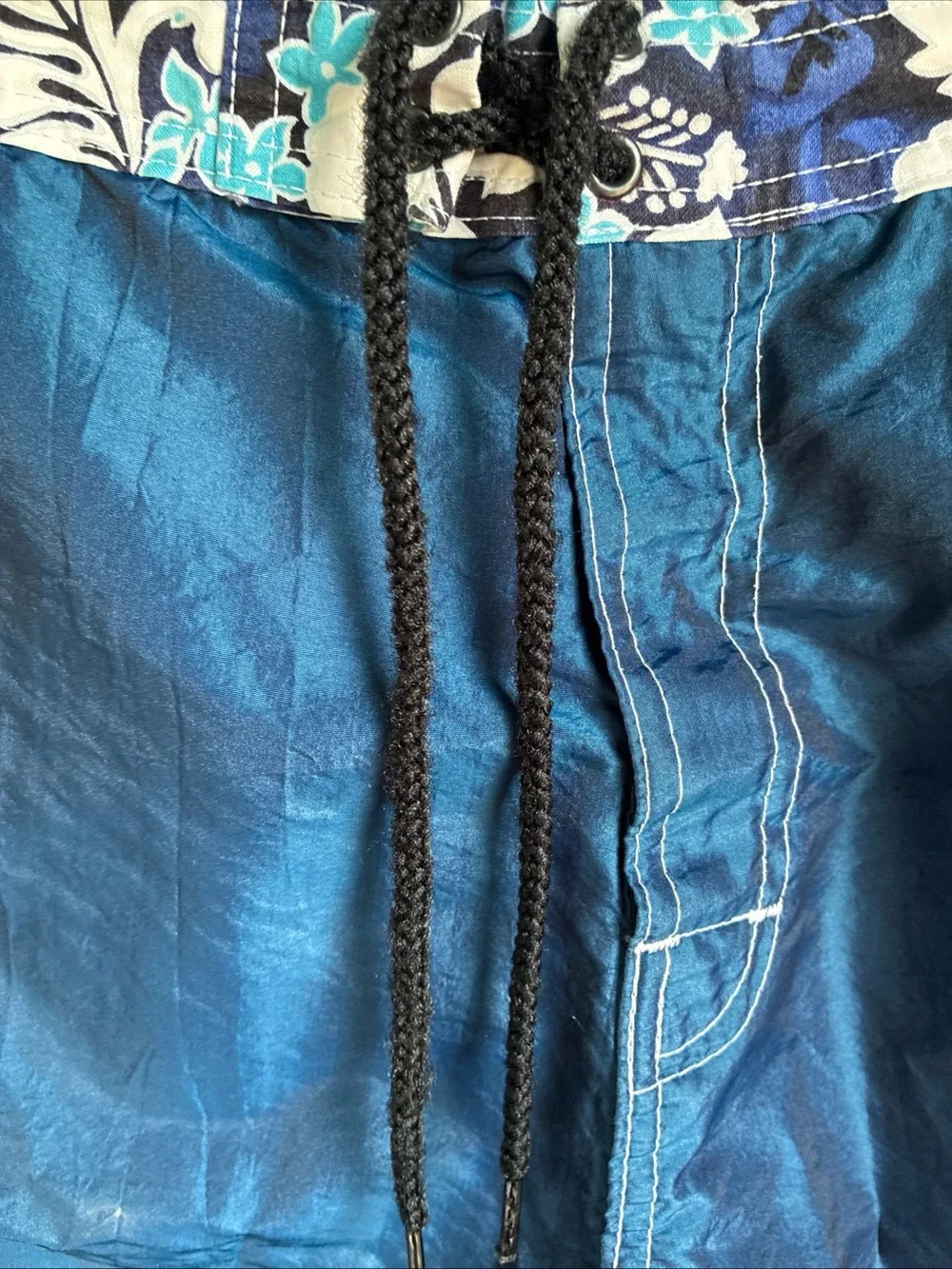 Mens Blue Hawaiian Boardshorts 34 Y2K Surf Swim Drawstring Trunks Vintage 31 S M